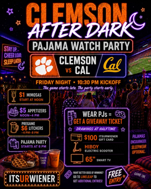 Clemson vs California - Late Night Pajama Watch Party