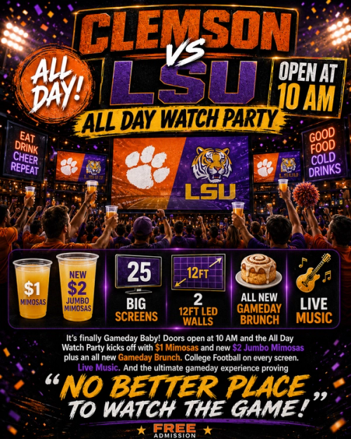 Clemson vs LSU All Day Watch Party
