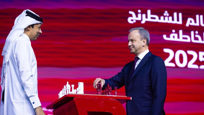 Arkady Dvorkovich at the opening ceremony with Mohammed Al Modiahki.