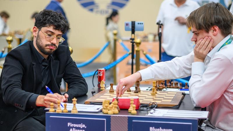 Firouzja and Bluebaum played out a draw in the final round. Photo: Michal Walusza/FIDE.