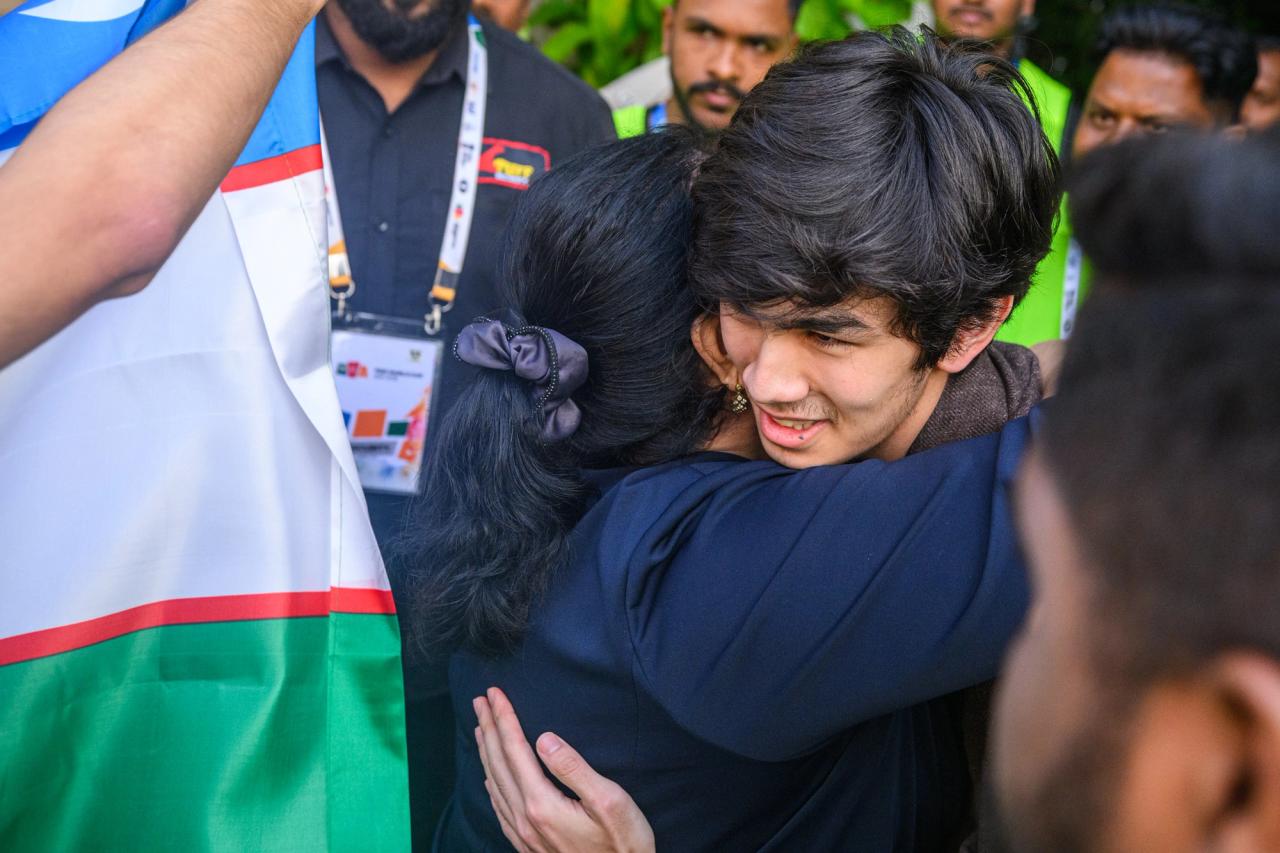 GM Javokhir Sindarov after winning the 2025 FIDE World Cup. Photo: FIDE.