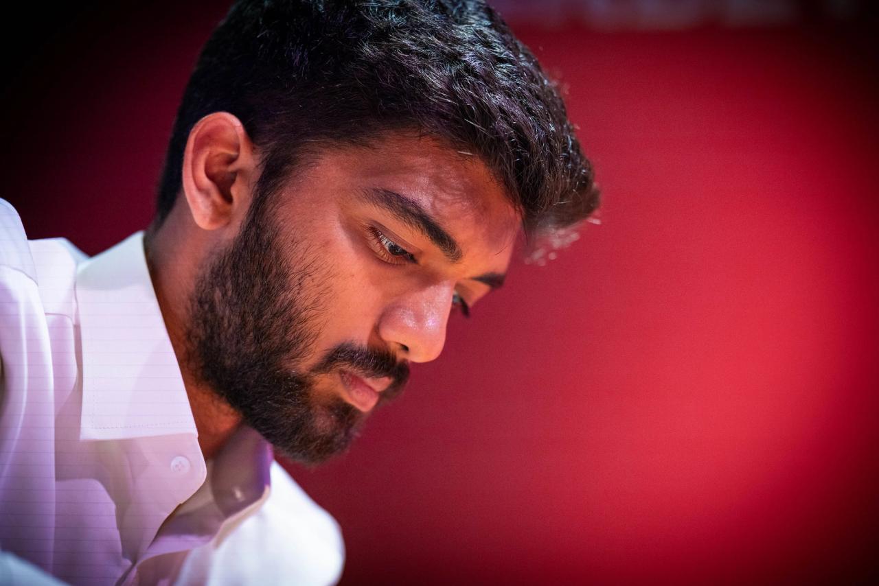 Mistrz świata Gukesh D rzadko okazuje emocje. Zdjęcie: Lennart Ootes/Grand Chess Tour.