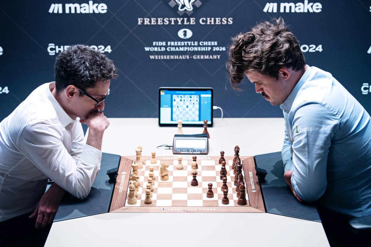 Caruana suffered a repeat of his 2018 classical title match with Carlsen. Photo: Freestyle Chess/Lennart Ootes.
