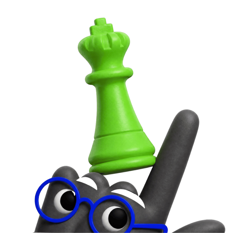 A curious hand character with a green king