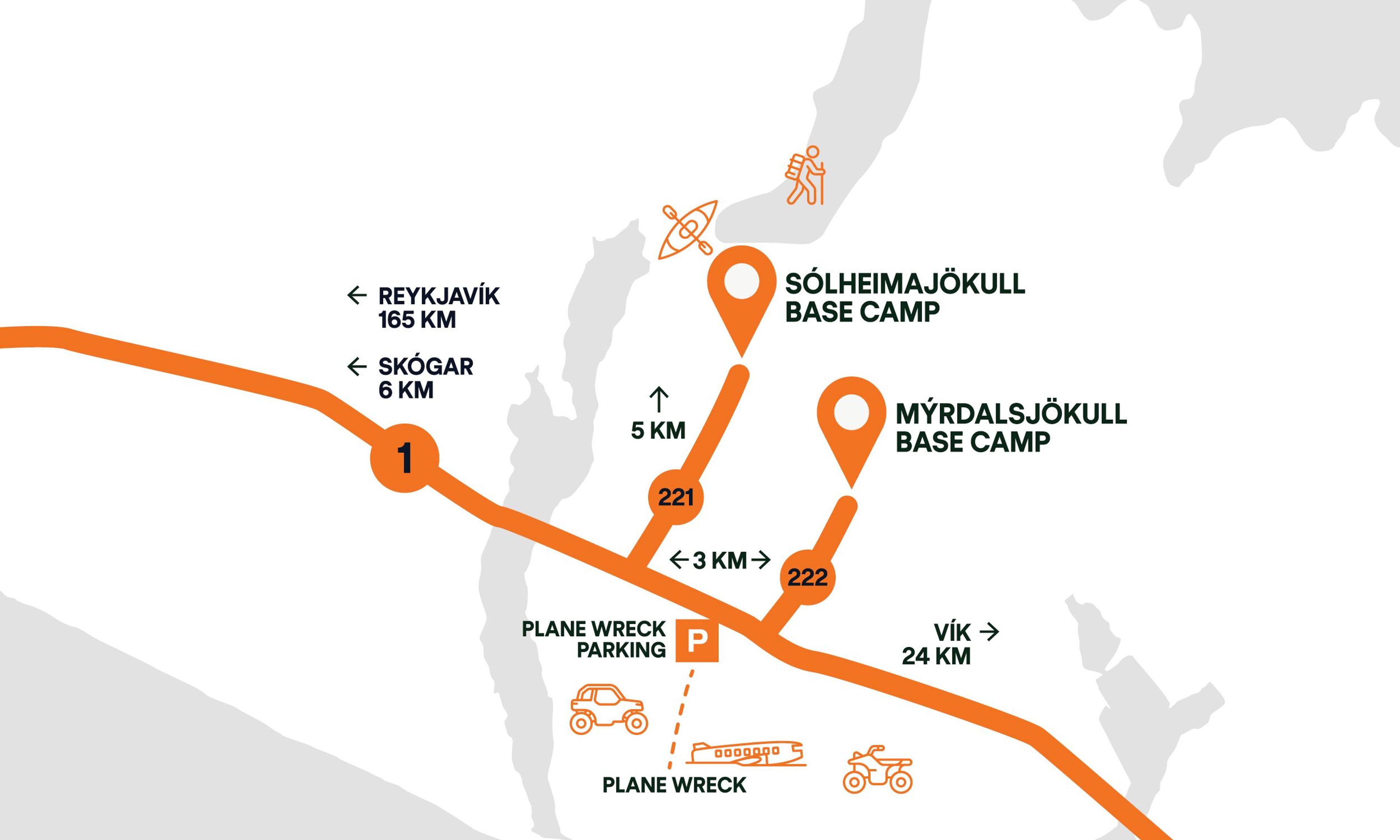 A map detailing the roads leading up to the adventure ground's base camps