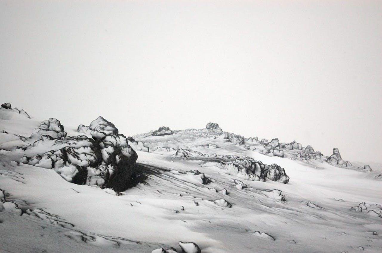 Volcanic rock covered in snow in Landmannalaugar