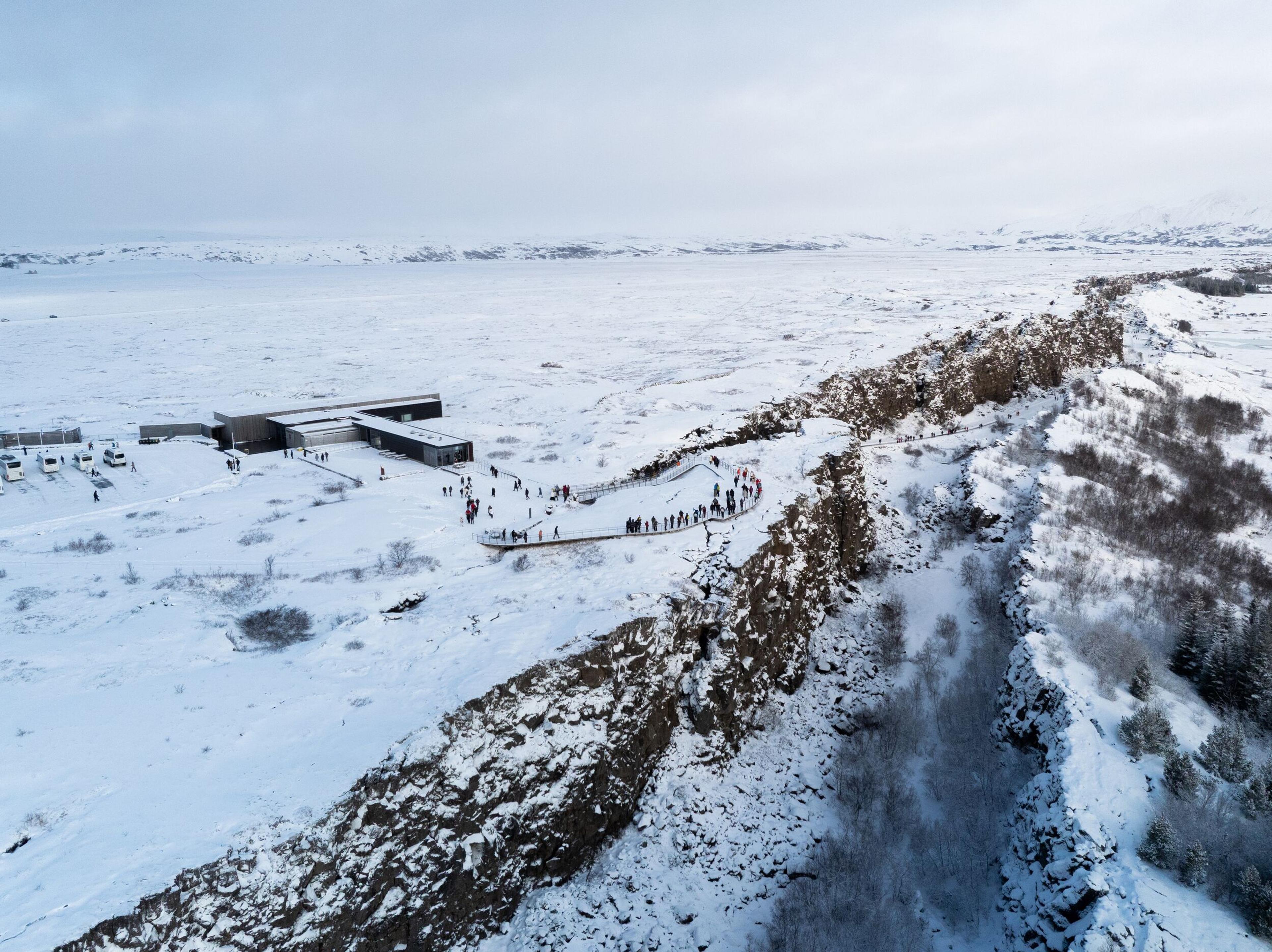 Thingvellir National Park in winter, snow covered rift valley