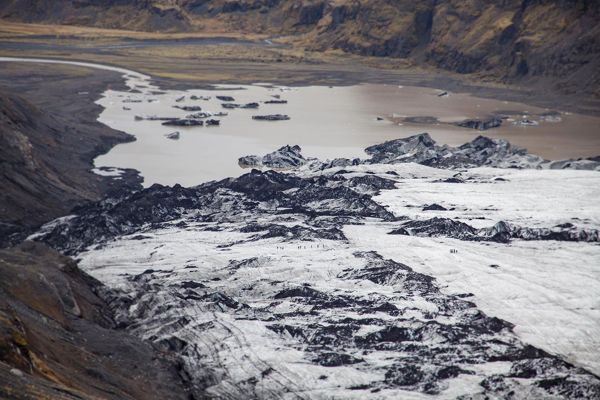 A view over the terminus of Sólheimajökull outlet glacier from Mýrdalsjökull
