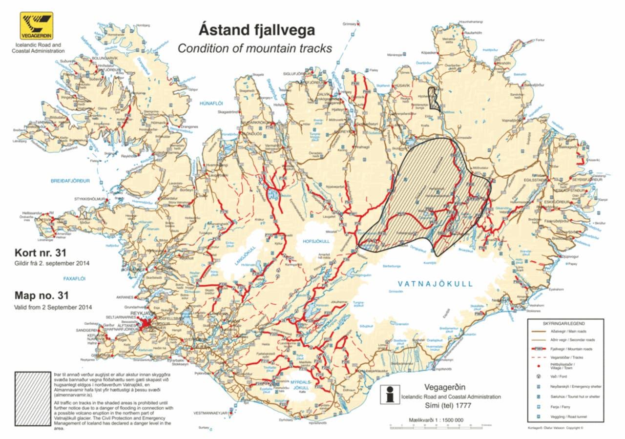 map of the Mountain trails of Iceland
