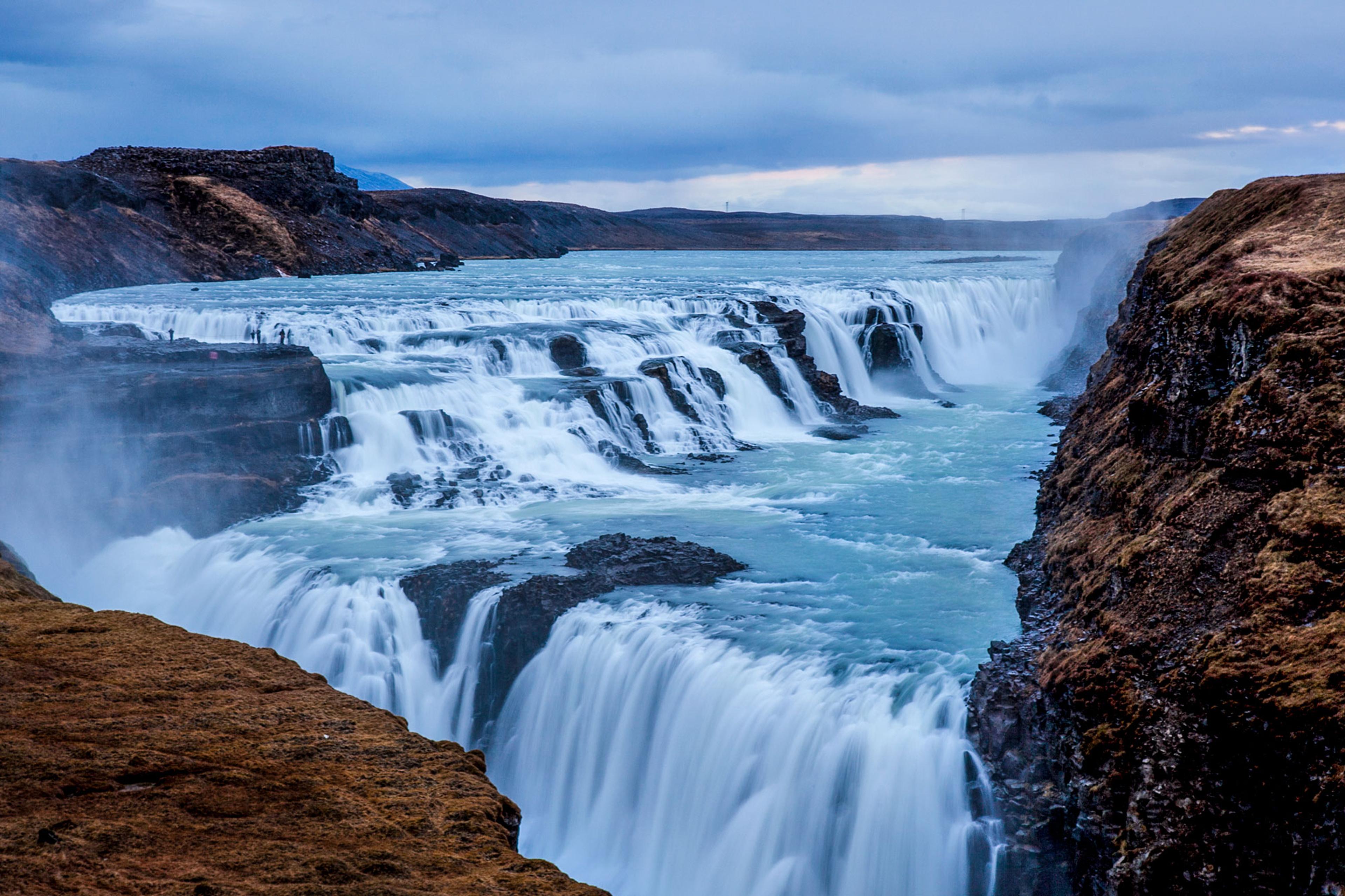 blue waterfalls in the rocky nature 