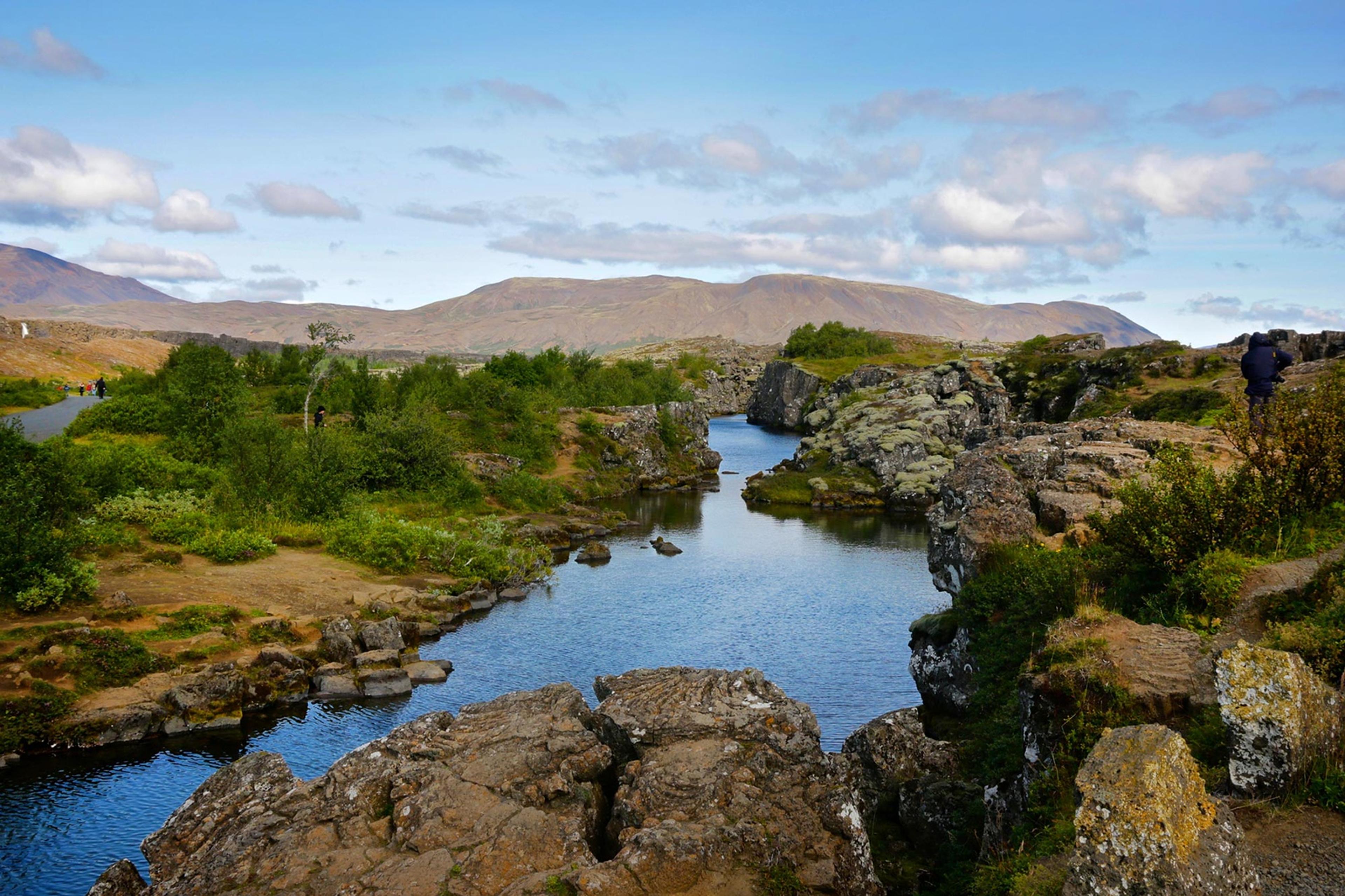 A lava fissure filled with fresh cold water in Thingvellir national park