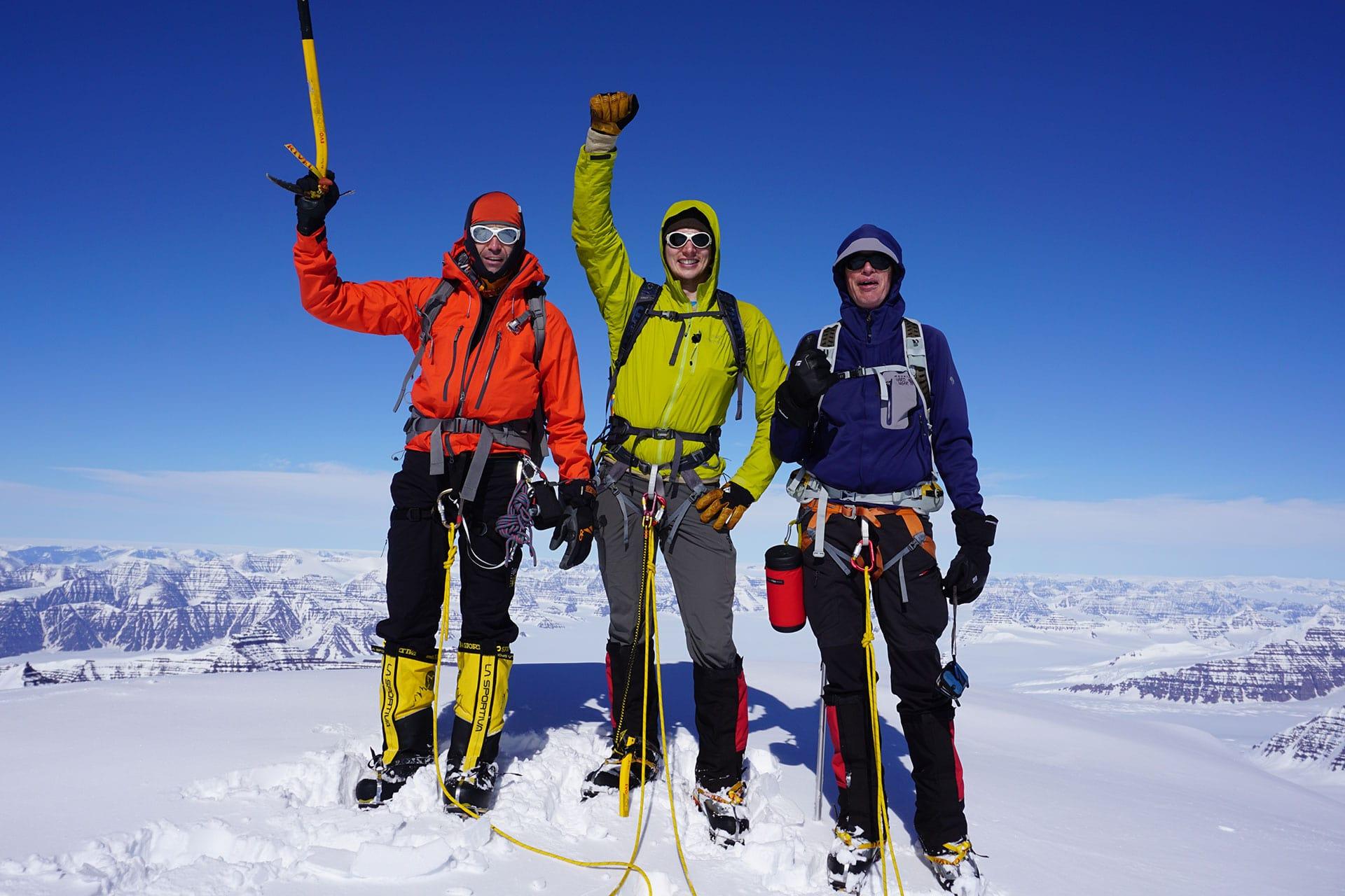 Mountaineers on the top of Mt. Gunnbjörn in Greenland