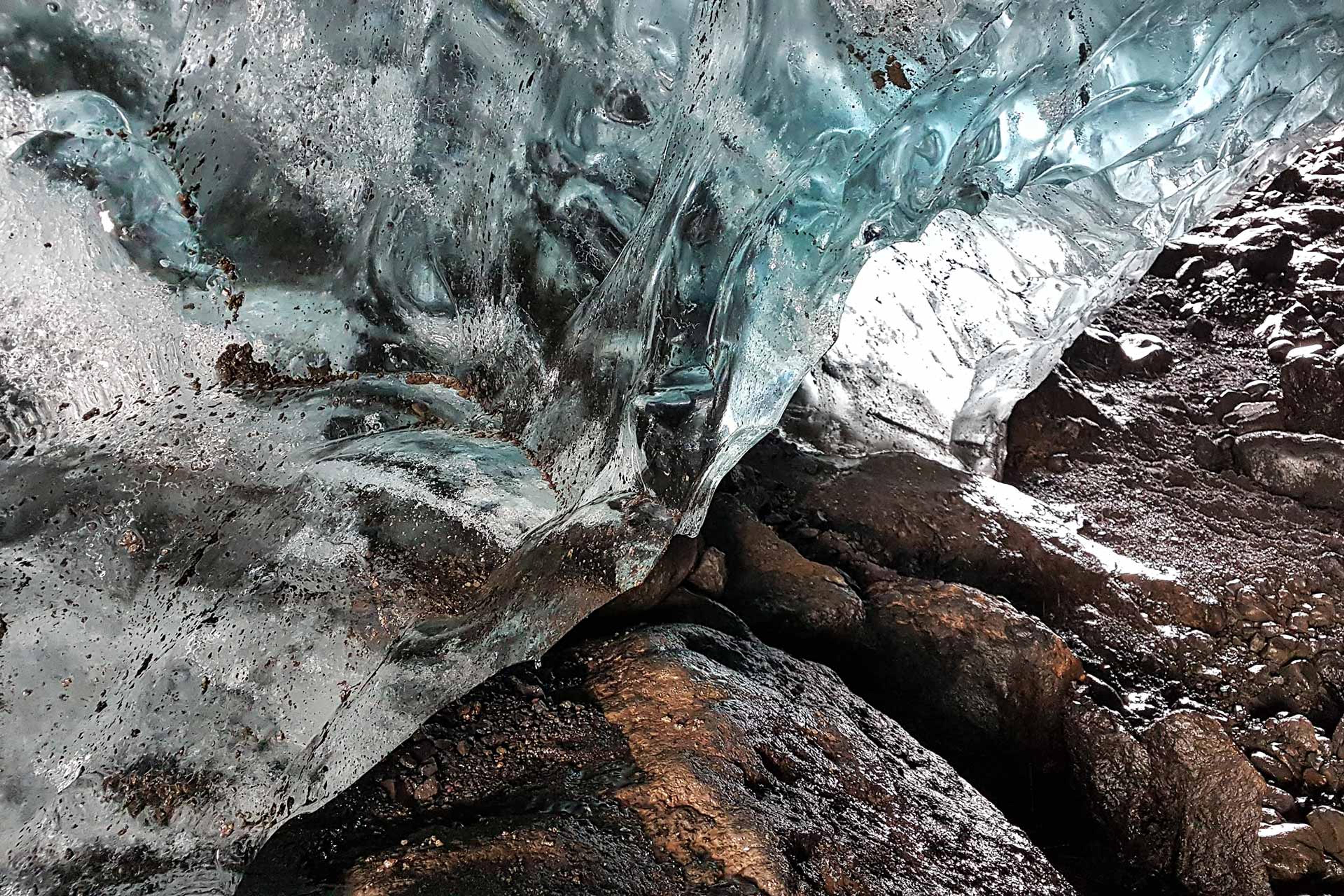 White and blue ice in an ice cave