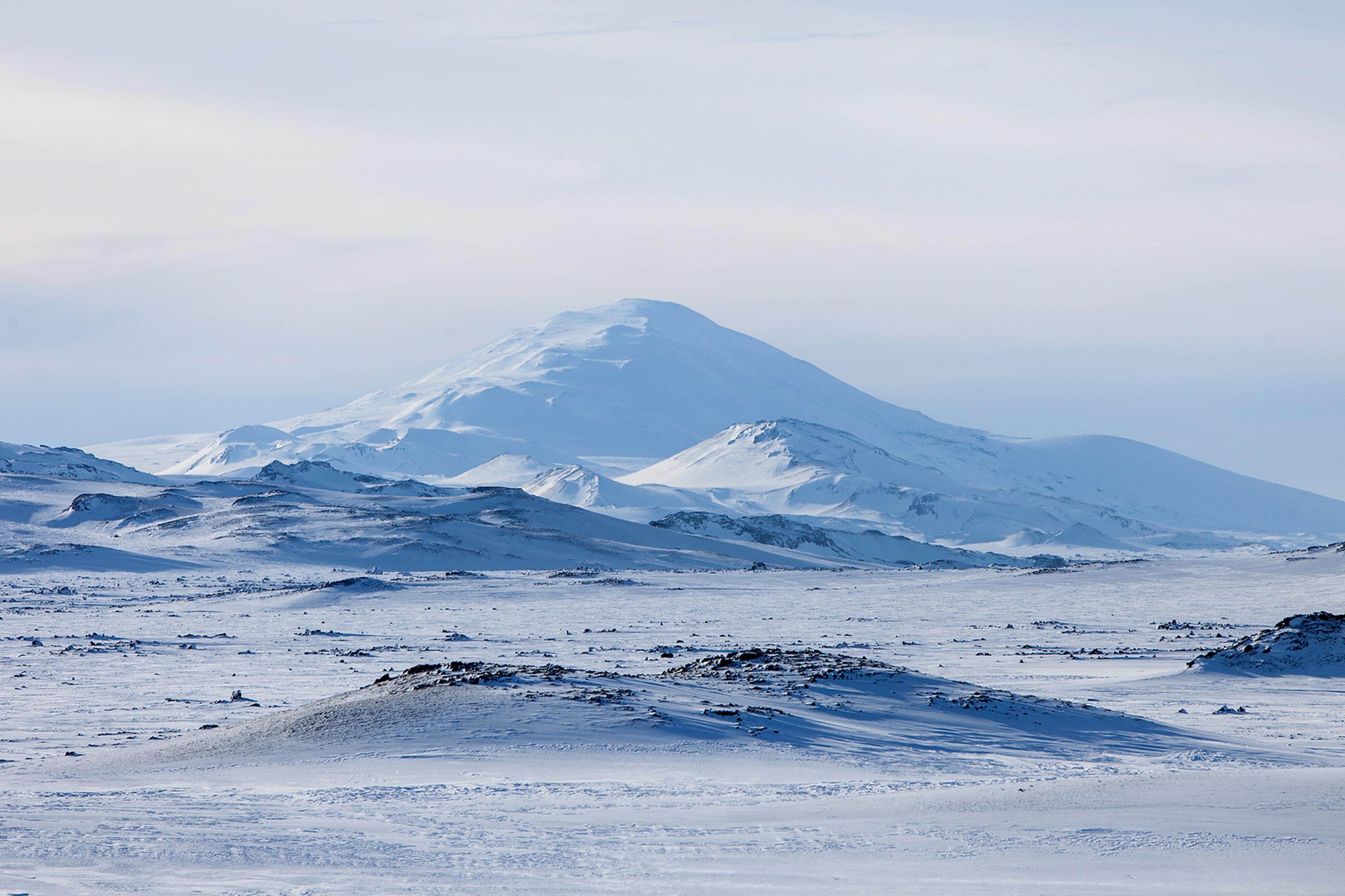 snow covered volcano Hekla on a sunny day