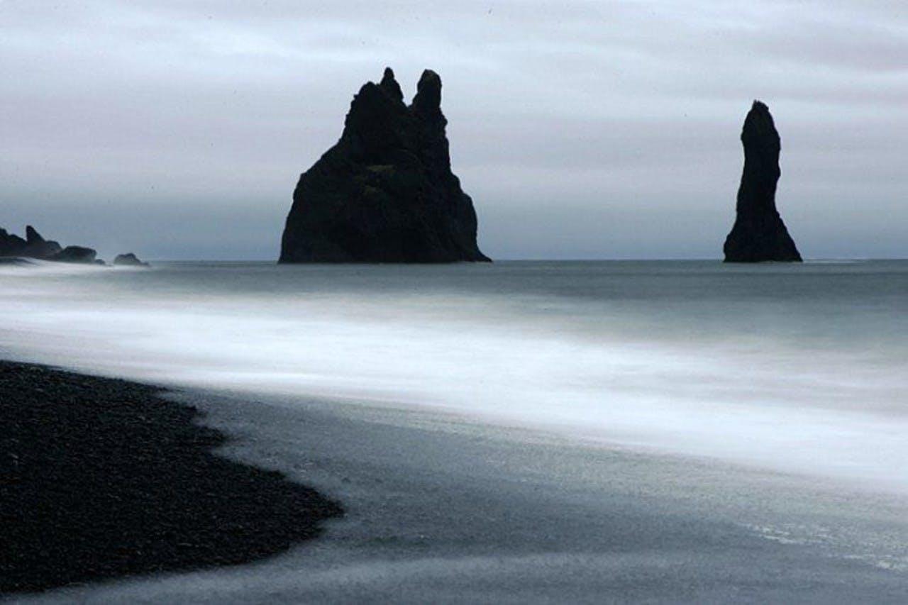 Reynisdrangar, the ocean and a black beach