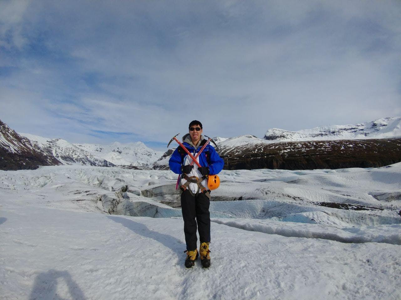man standing on Svínafellsjökull