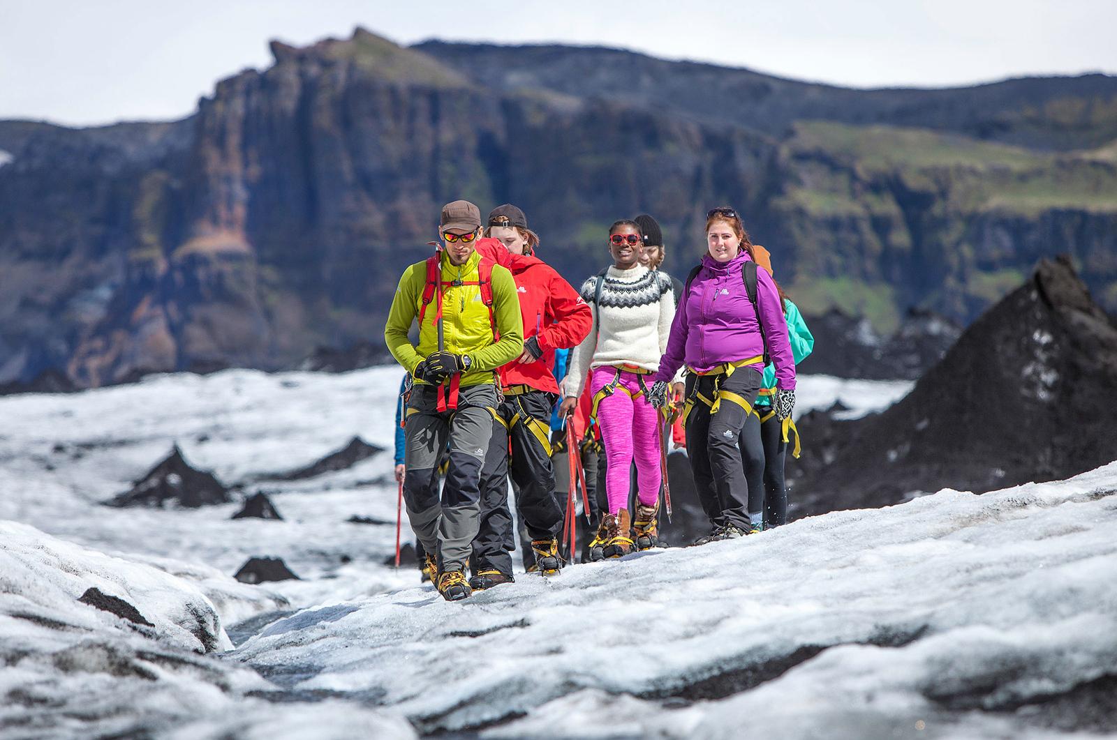 A group of people glacier walking.