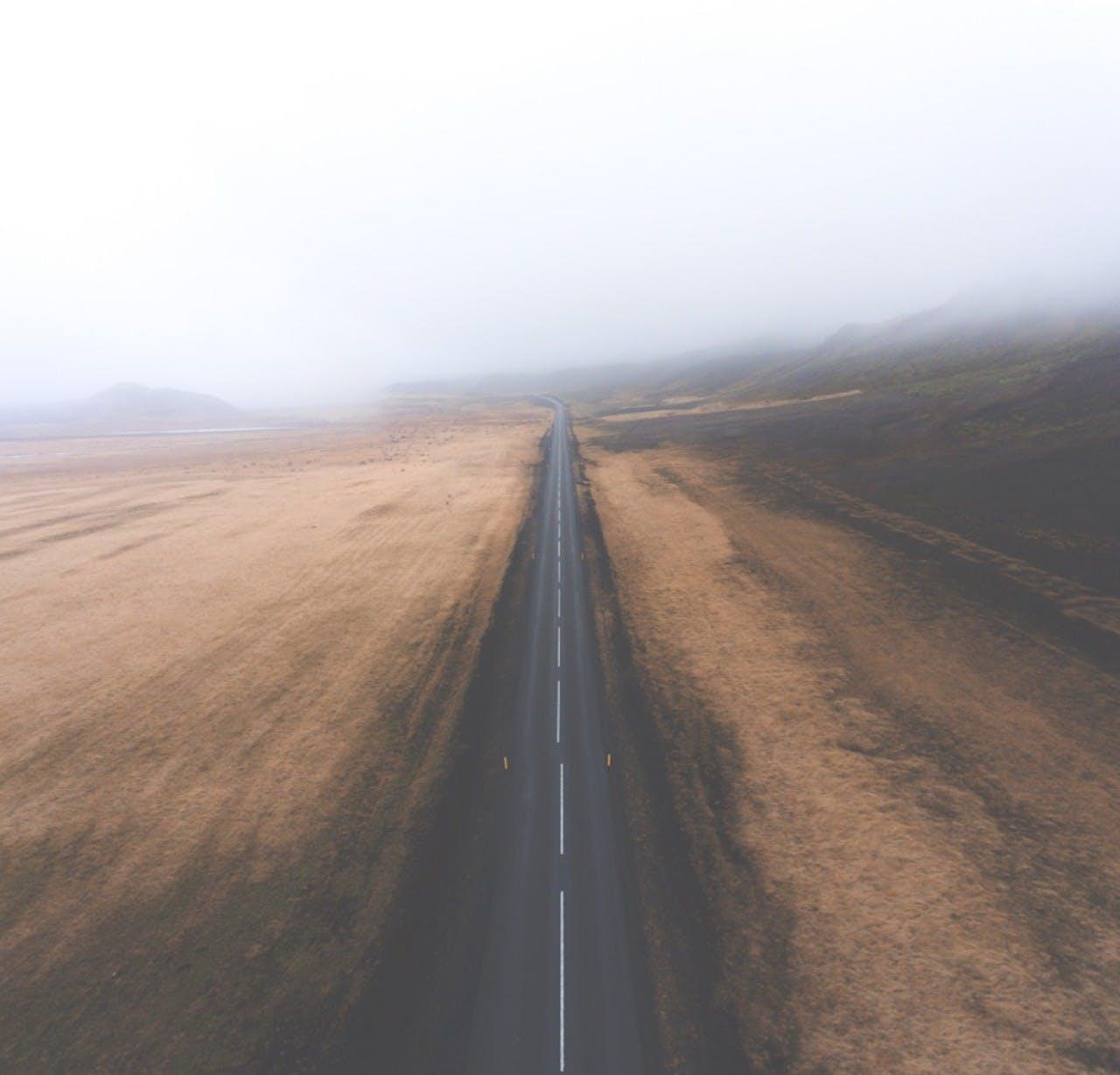Part of the ring road in Iceland seen from above on a fall day.