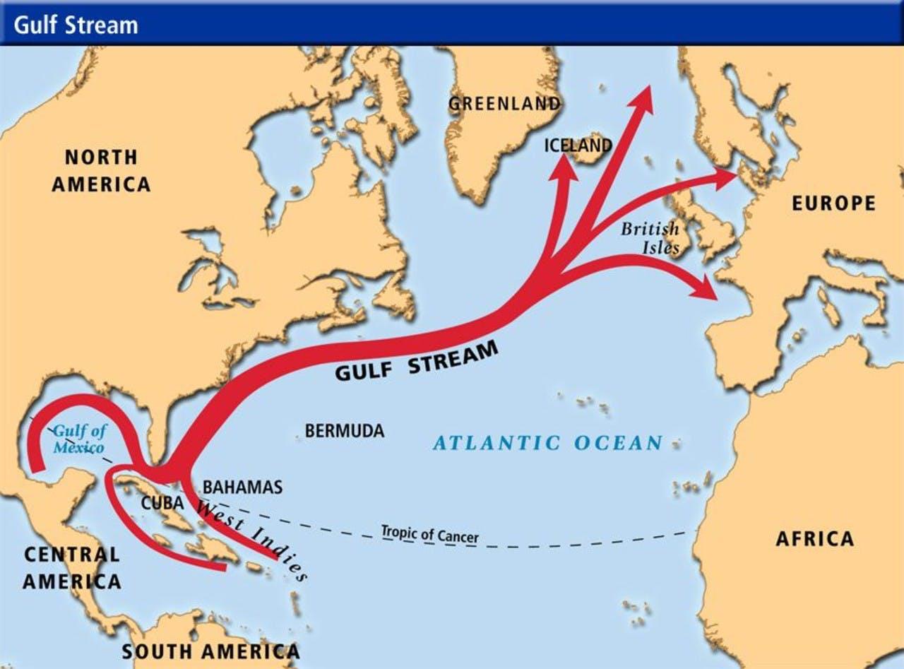 Gulf stream flow moving to Iceland