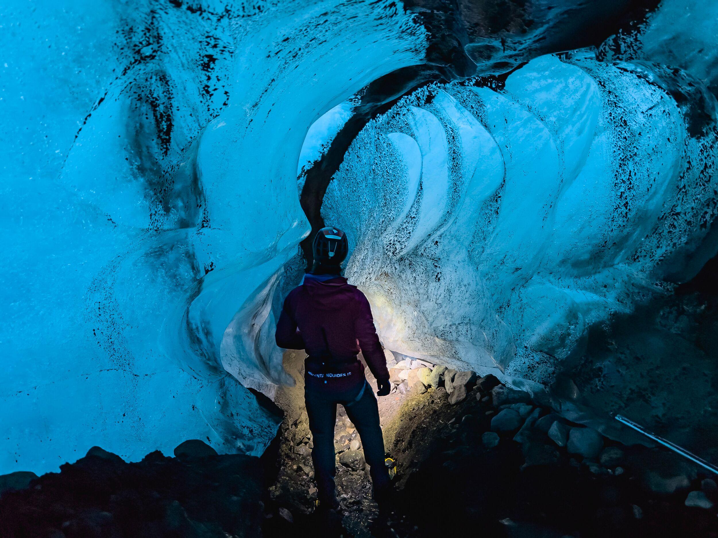 a guide inside the ice cave on the glacier tour from Skaftafell, Vatnajökull