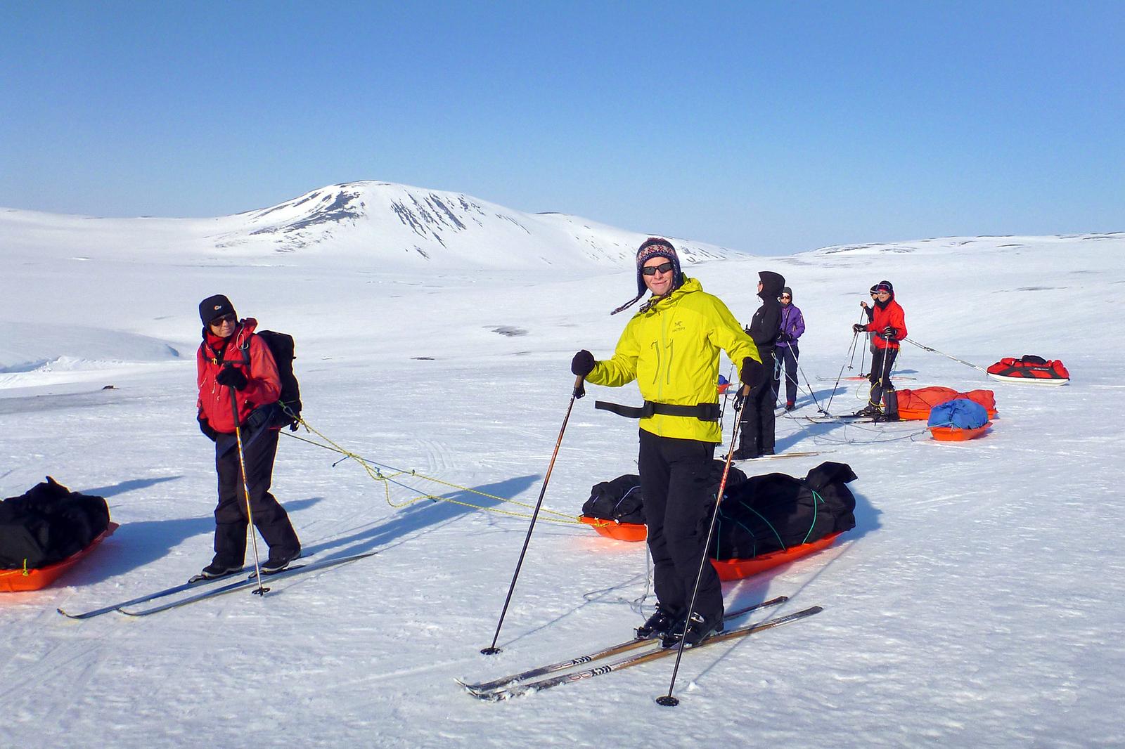 Skiers on the icelandic traverse resting a bit