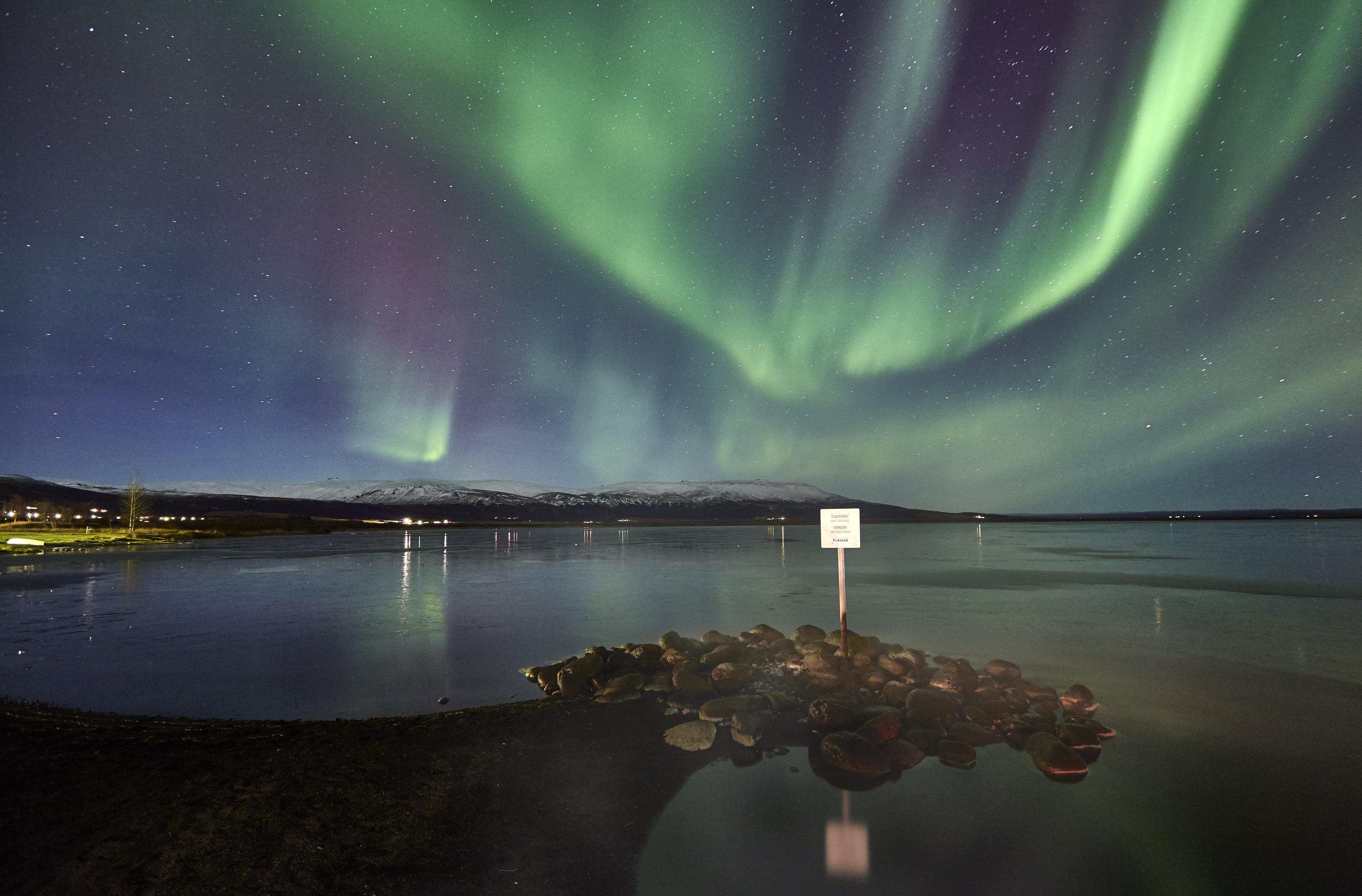 The northern lights above lake Laugarvatn