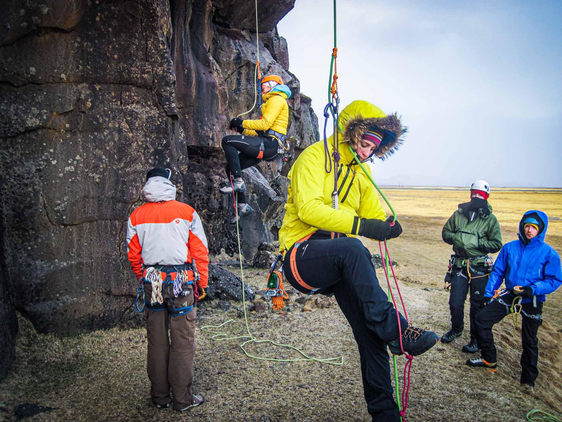Woman preparing for mountain climbing