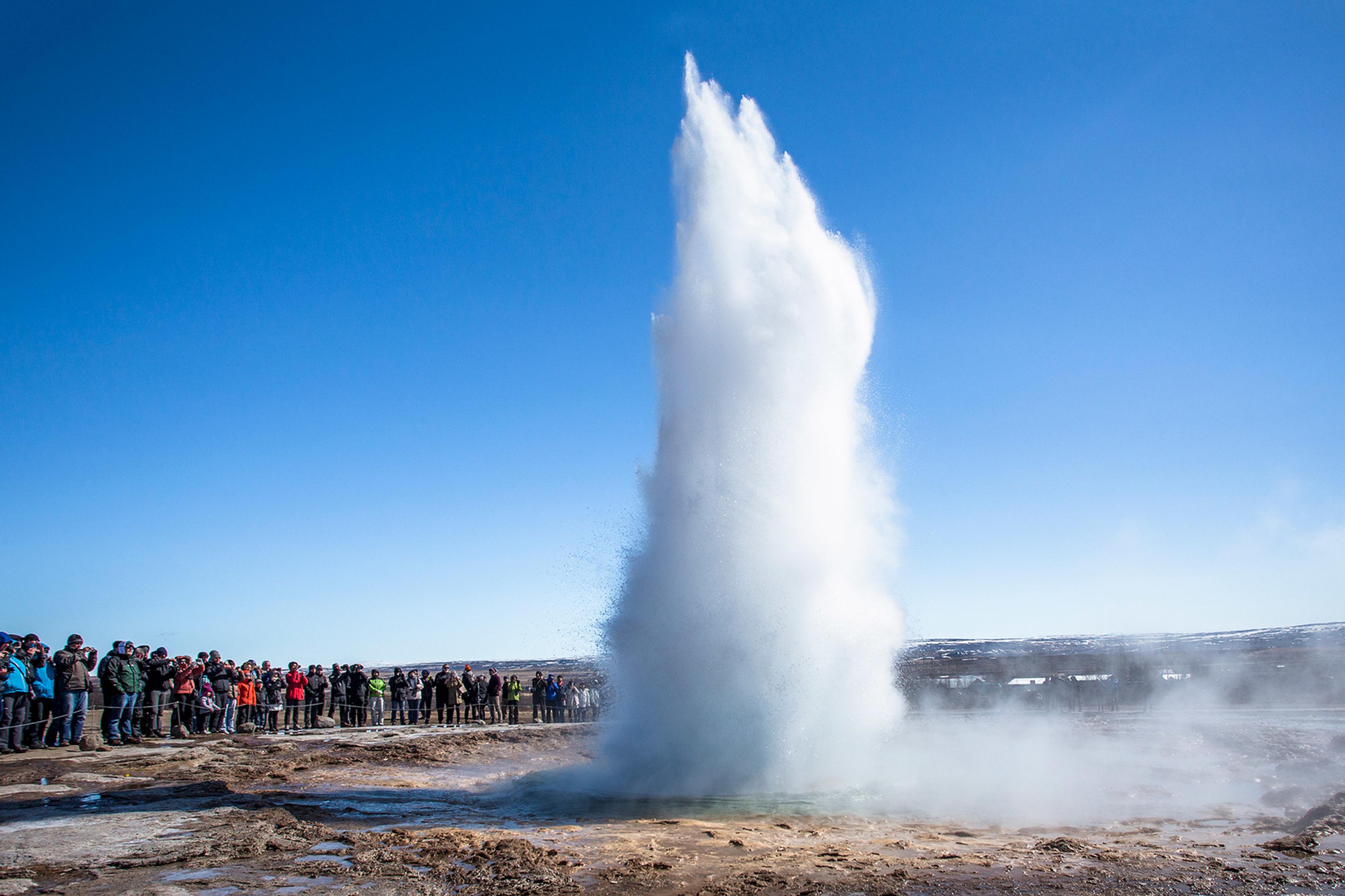 The geysir Strokkur eruptin in the Geysir area of the Golden circle of Iceland