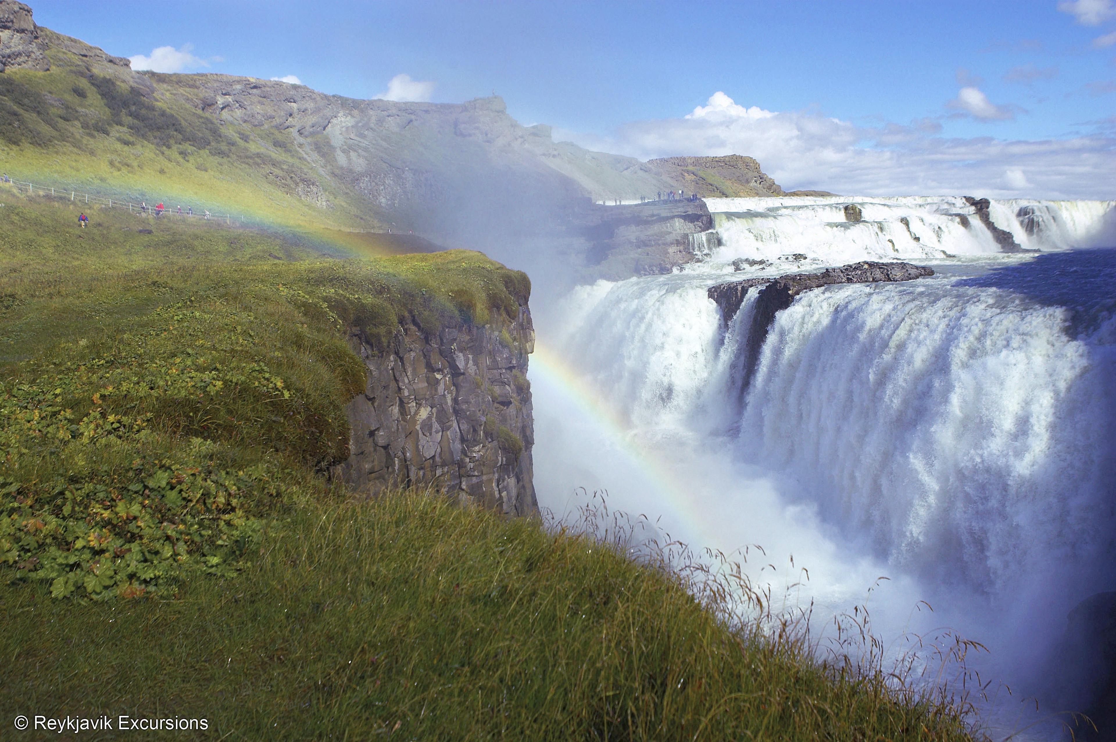 Gullfoss waterfall and a rainbow