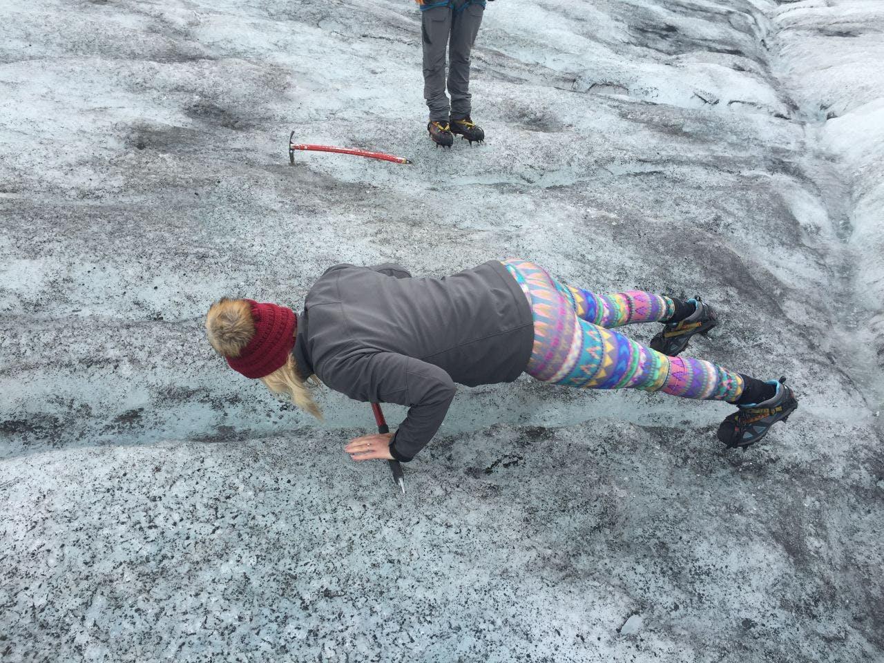 Tasting fresh glacier water of Sólheimajökull