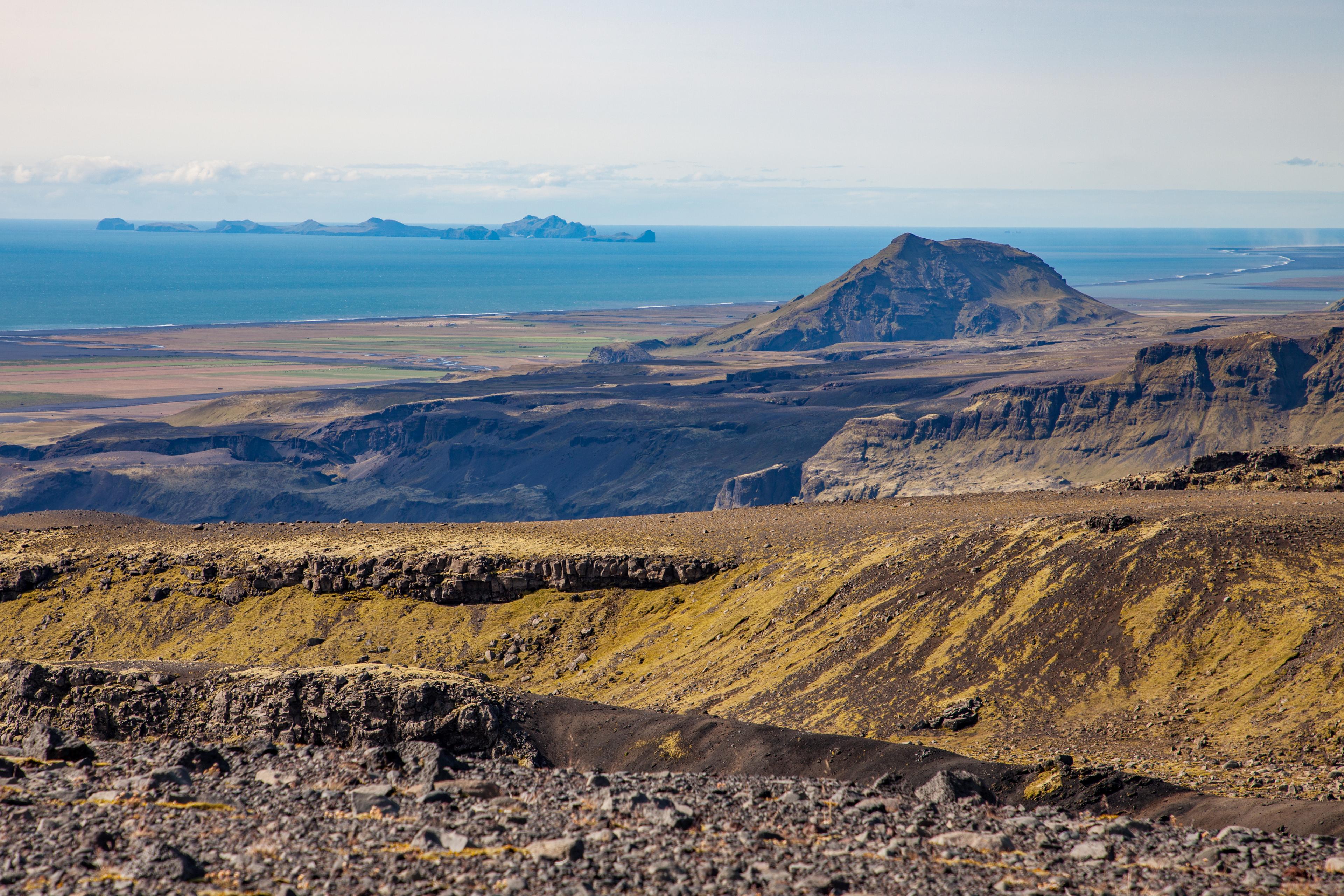 Great view down to the lowlands on the way to base and Vestmannaeyjar island there in the background