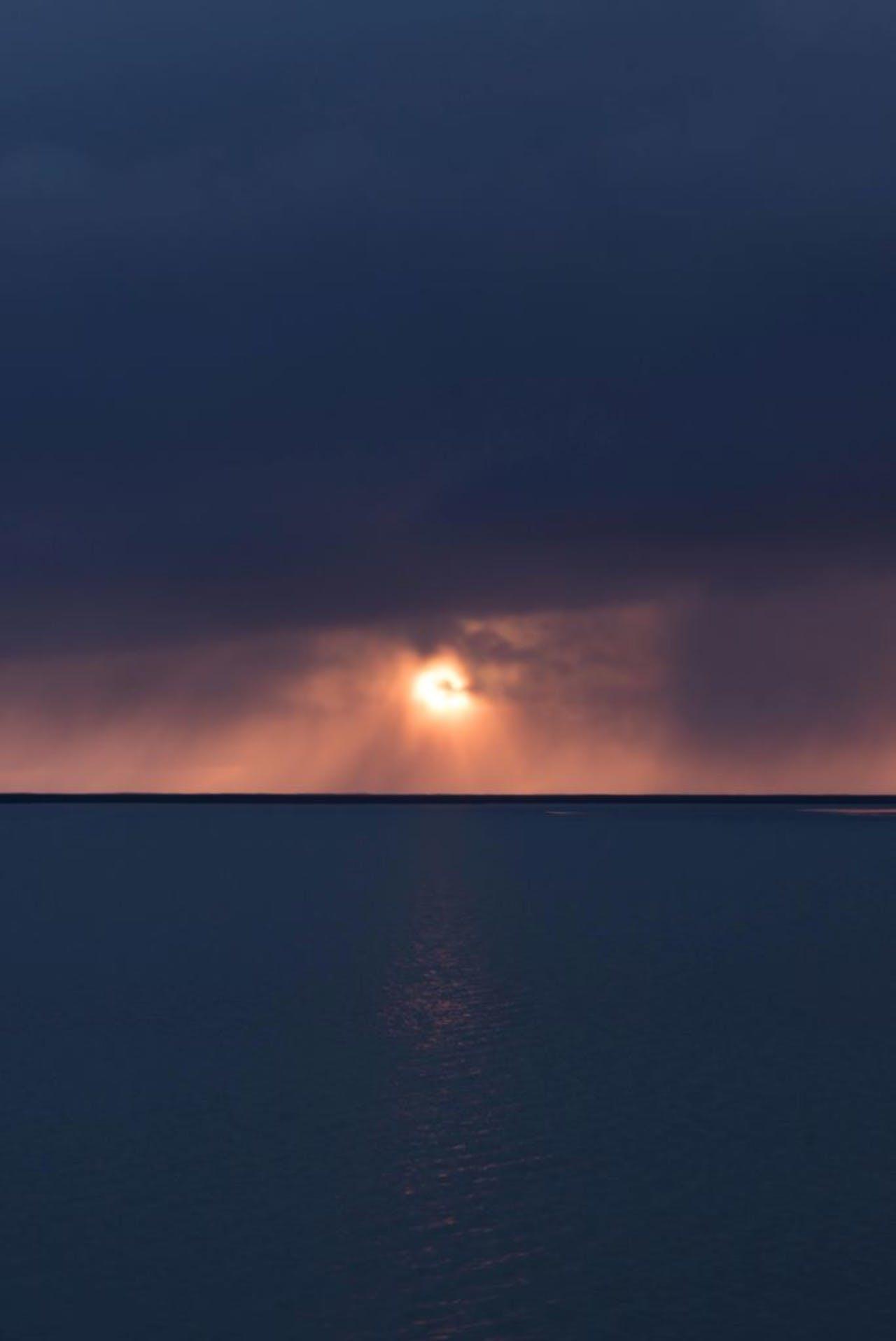 Midnight sun in Iceland on a fogy day