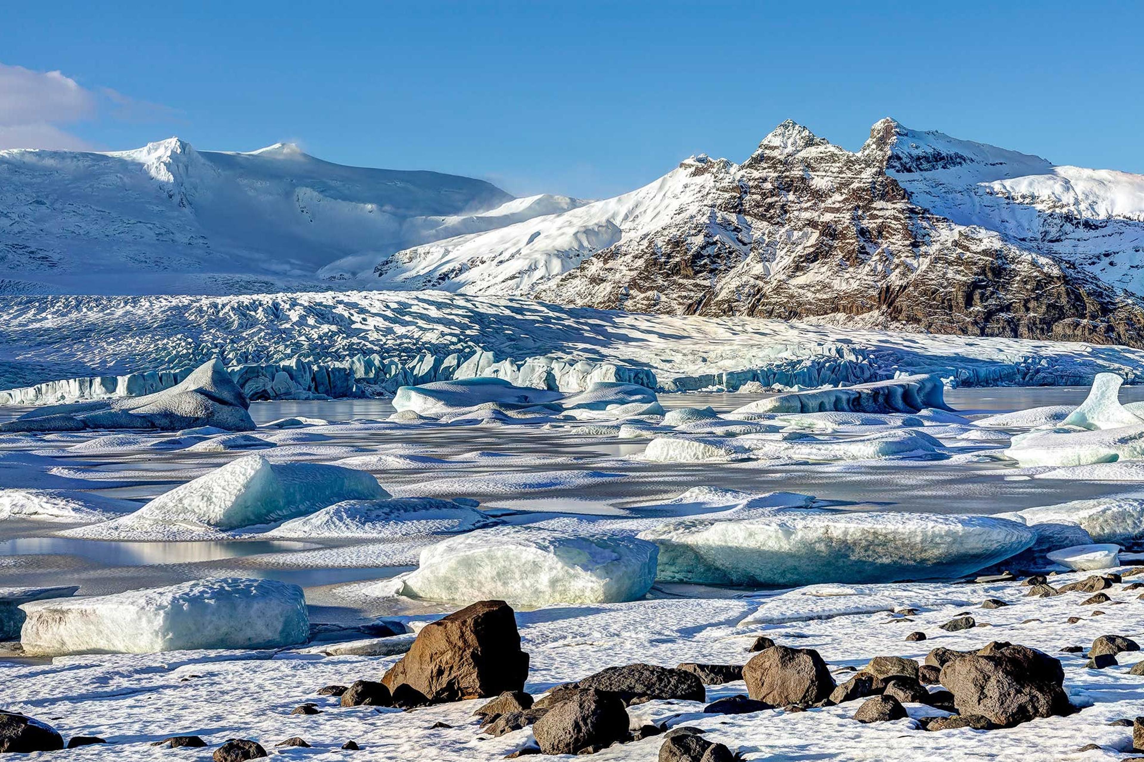 Fjallsarlon glacier lagoon frozen over