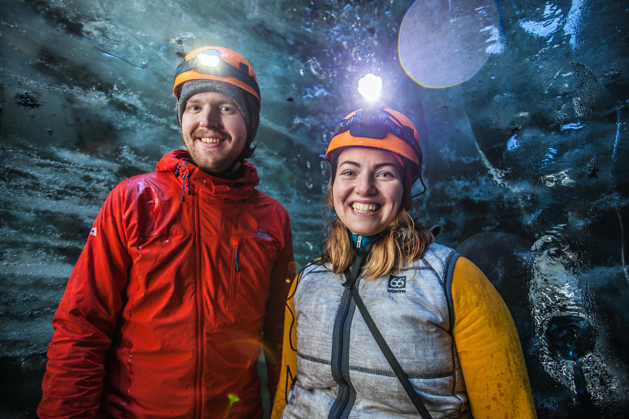 people in an ice cave