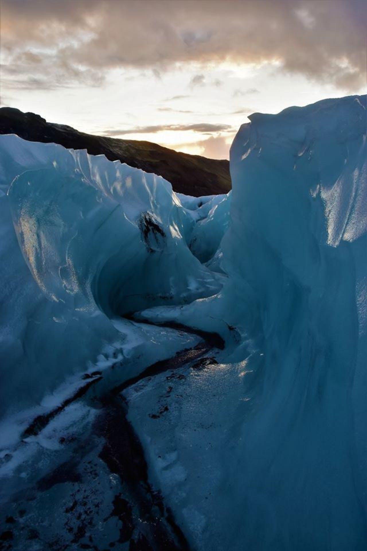 blue glacier walk way in Iceland
