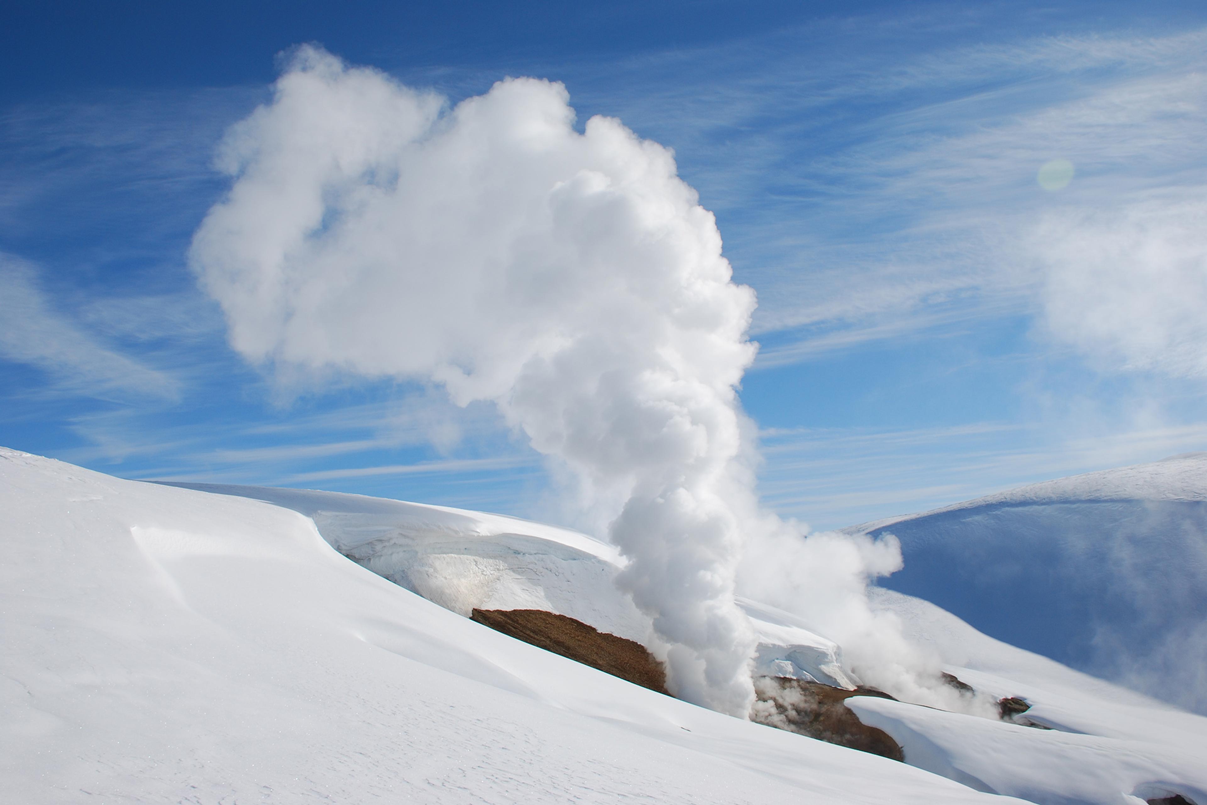 hot cloud in the snowy under the blue sky