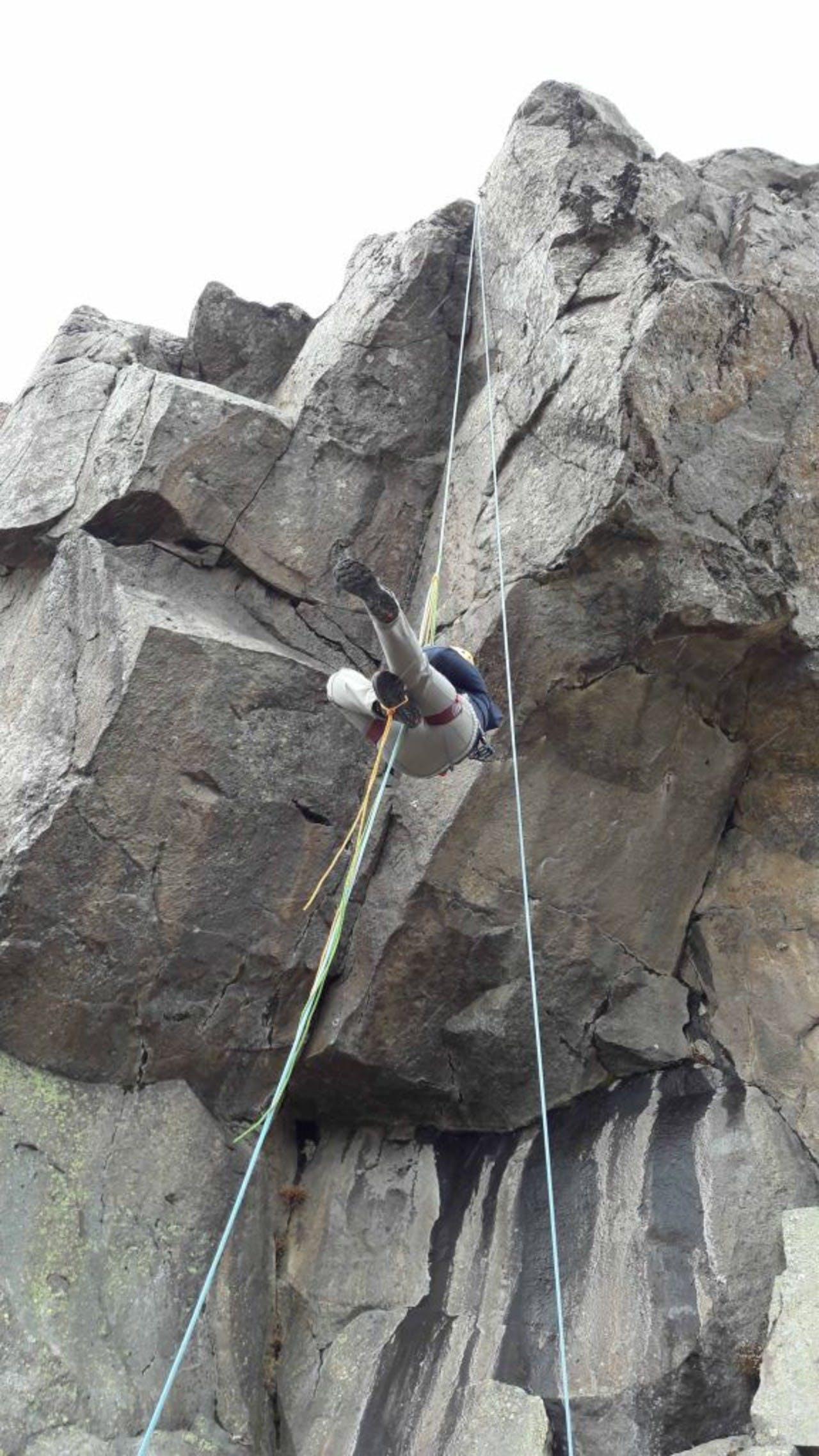 Roped up for mountain climbing