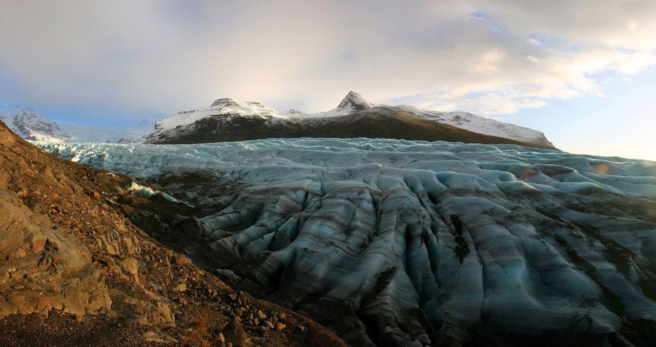 Svínafellsjökull glacier with a semi-clouded sky