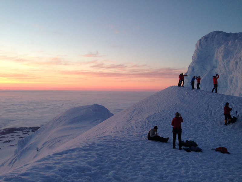 seven people on top of Snæfellsjökull