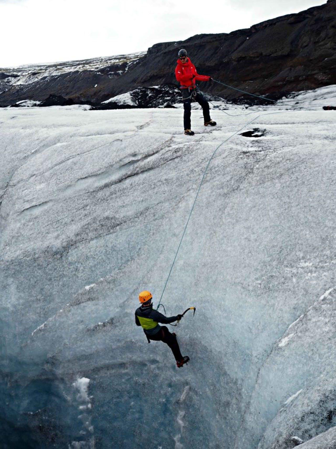 Climbing up a glacier