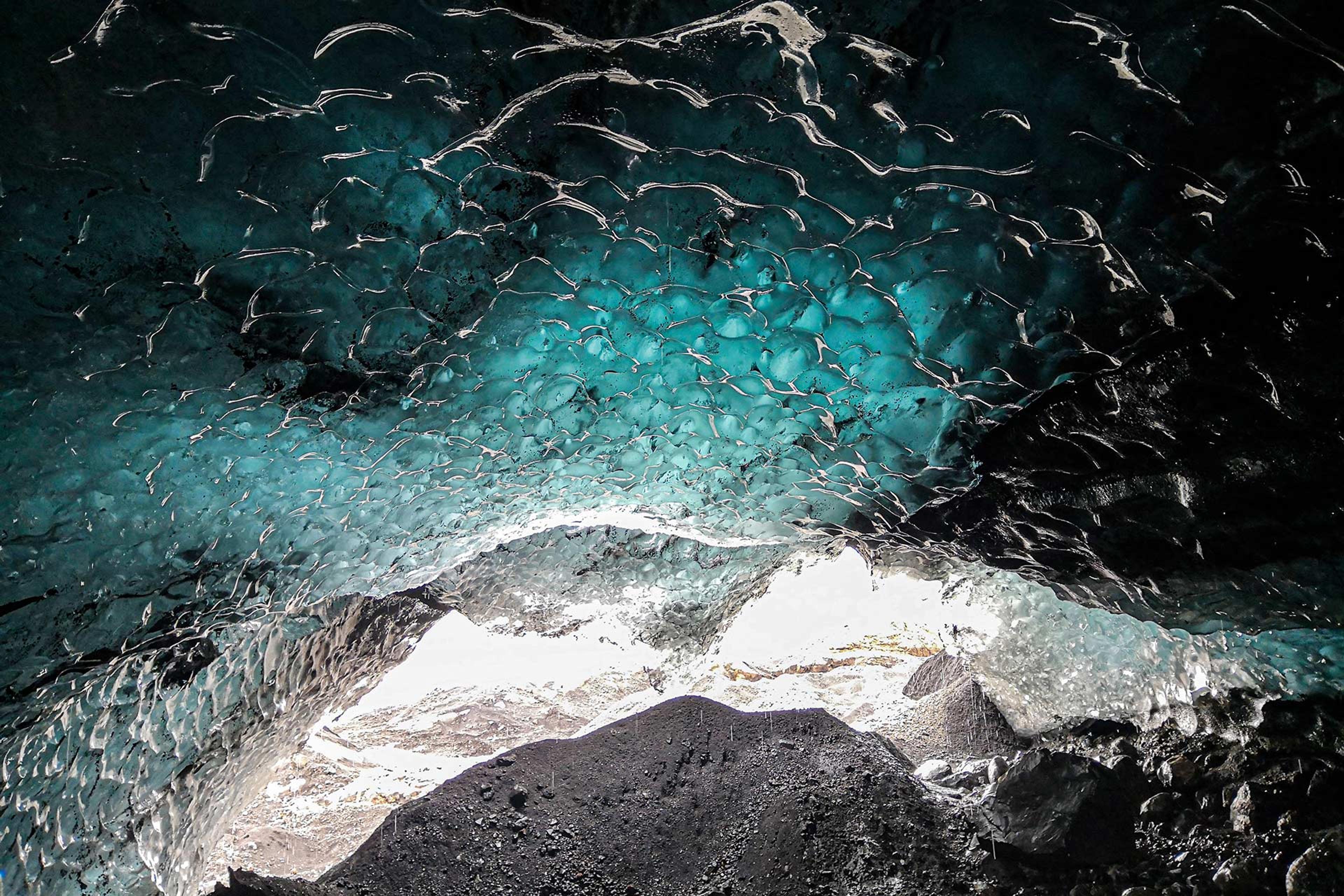 Blue ice inside the Solheimajokull ice cave