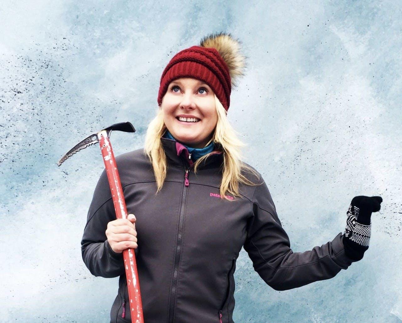 Woman holding an ice axe