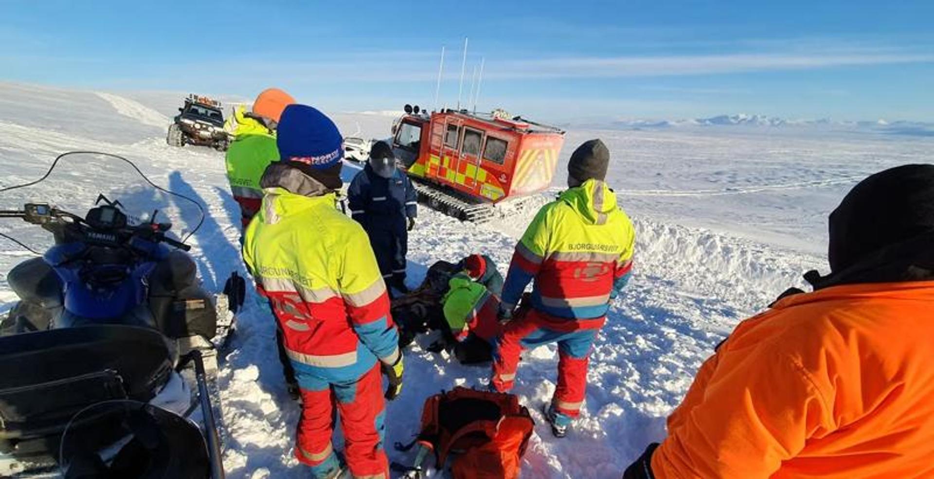 An ICE-SAR team at work during a rescue mission in the snow