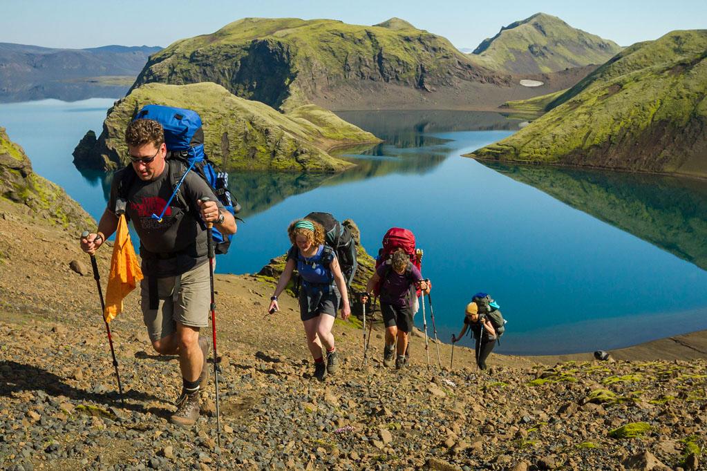 Hikers climbing up to a viewpoint