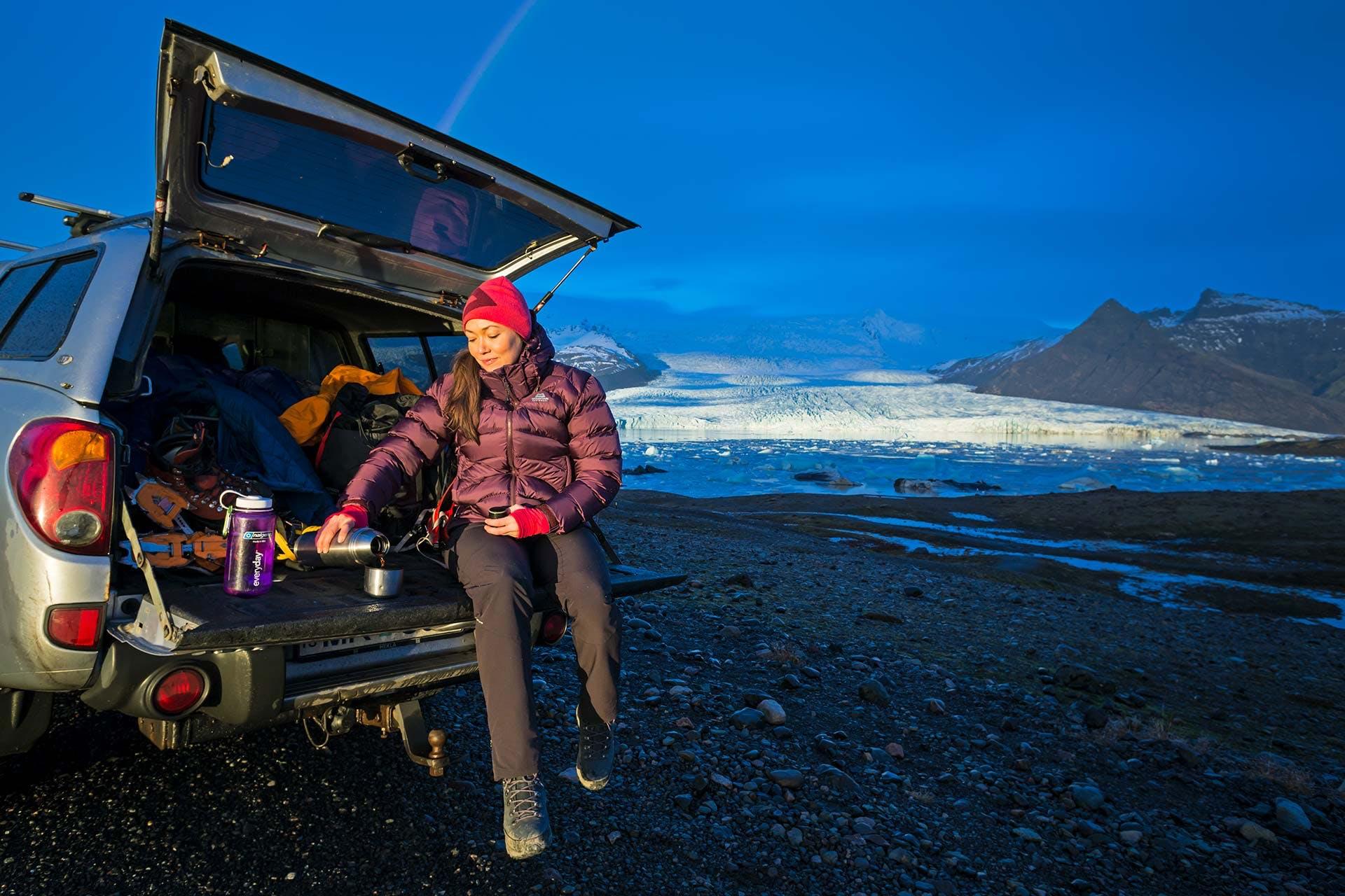 Relaxing by the glacier in the evening.