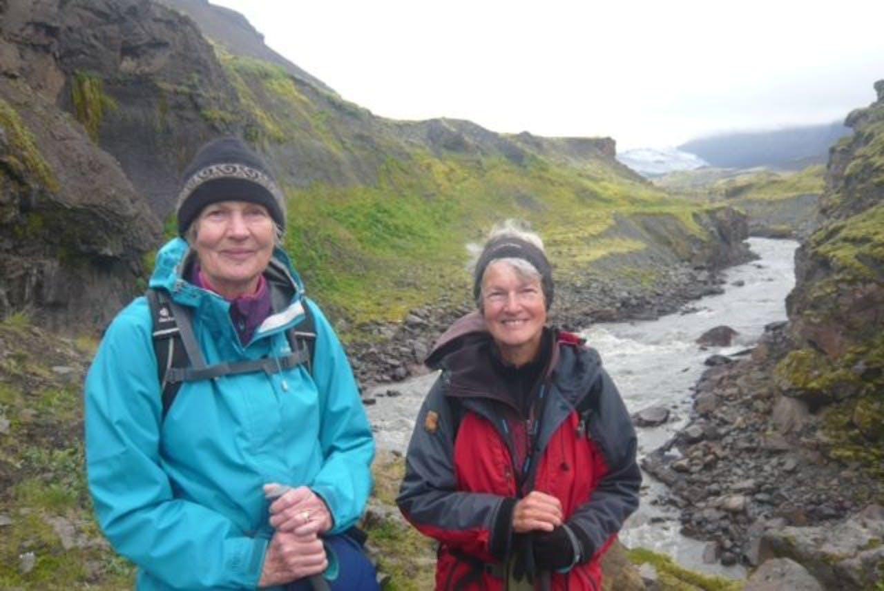 Two women smiling in The Icelandic nature