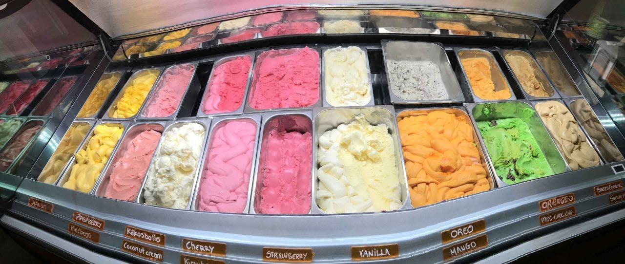 Various flavours and colors of ice cream