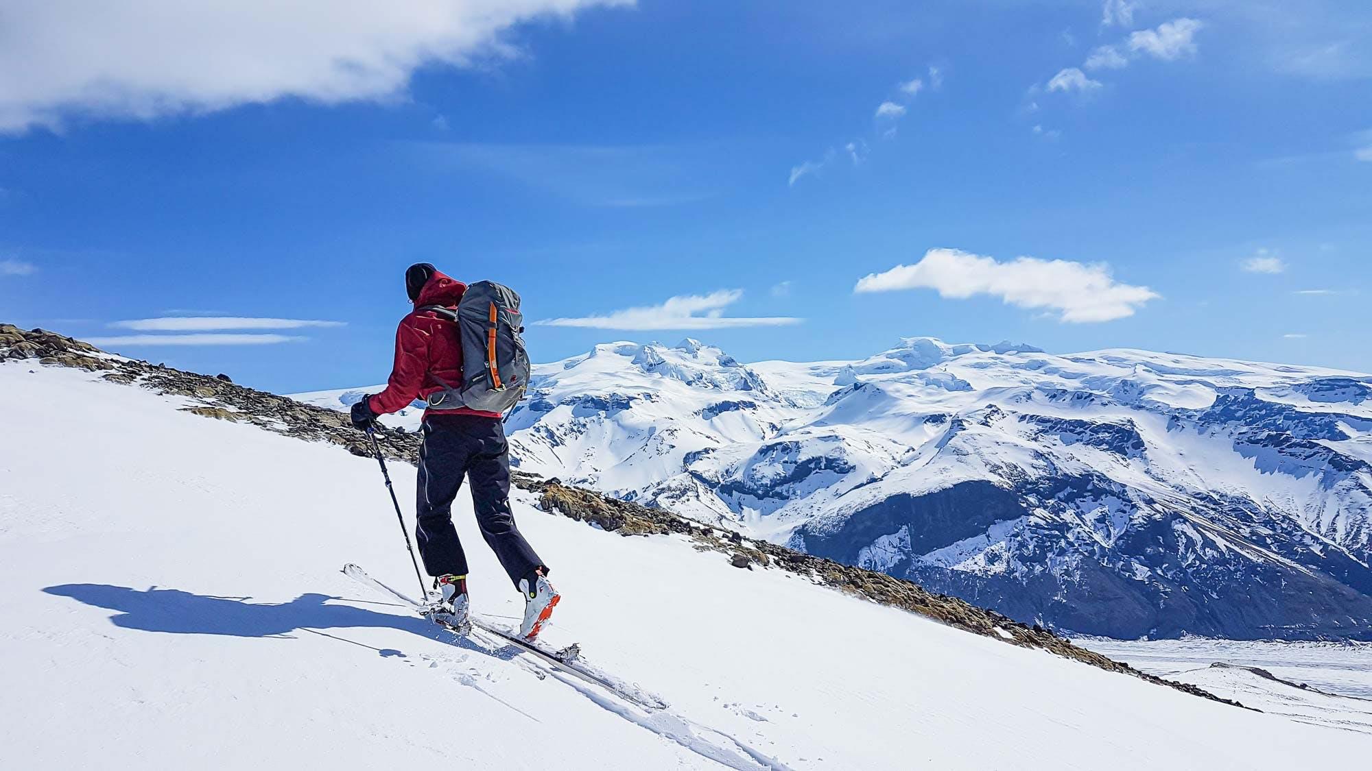 Uphill climb on a skiing adventure