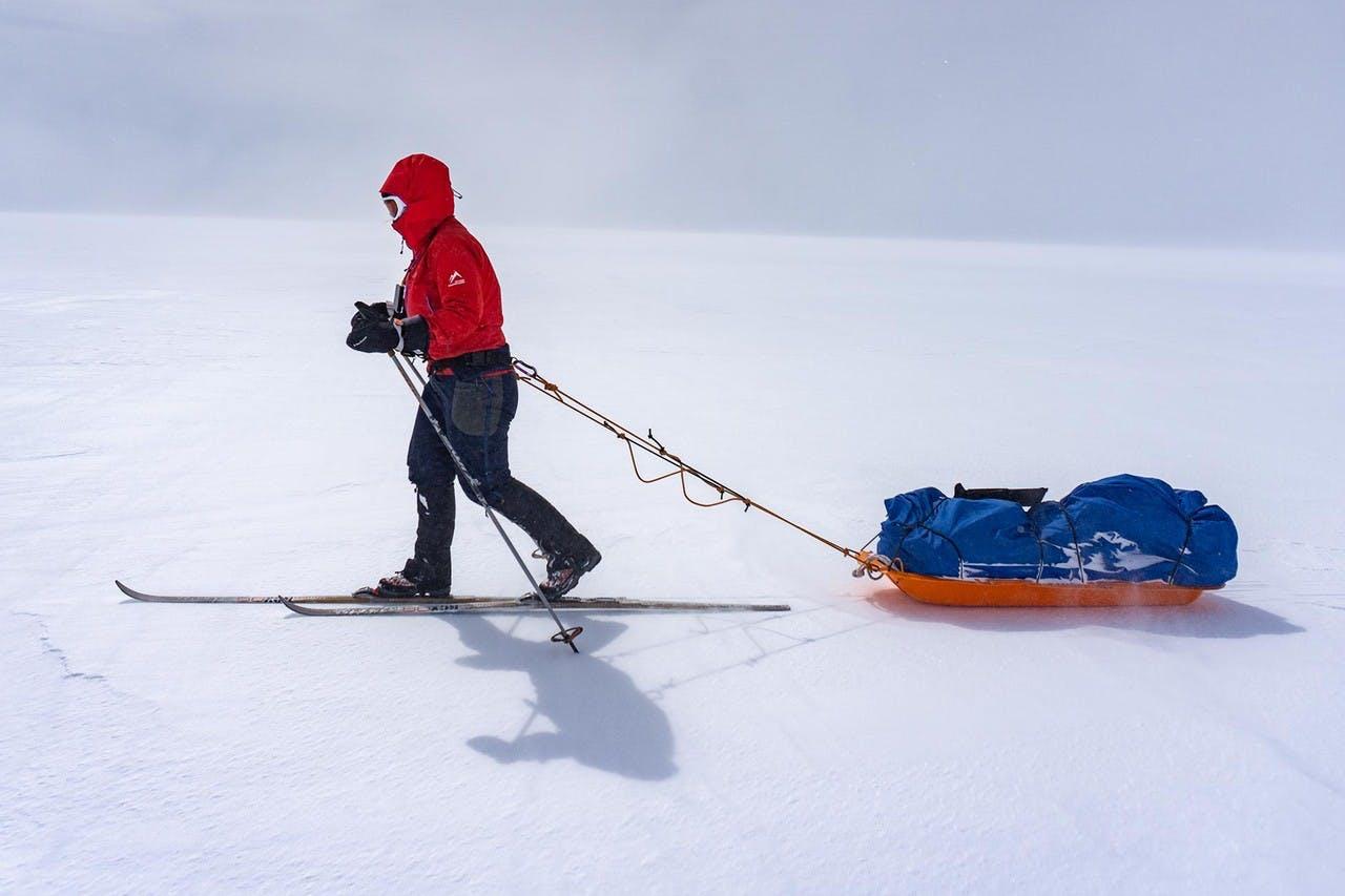 One ski in front of the other