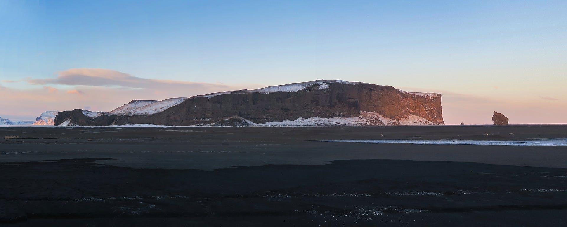 Hjörleifshöfði promontory in Iceland in winter
